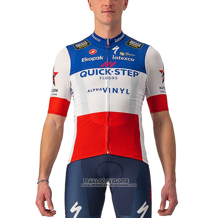 2022 Maillot Cyclisme Deceuninck Quick Step Bleu Blanc Rouge Manches Courtes et Cuissard
